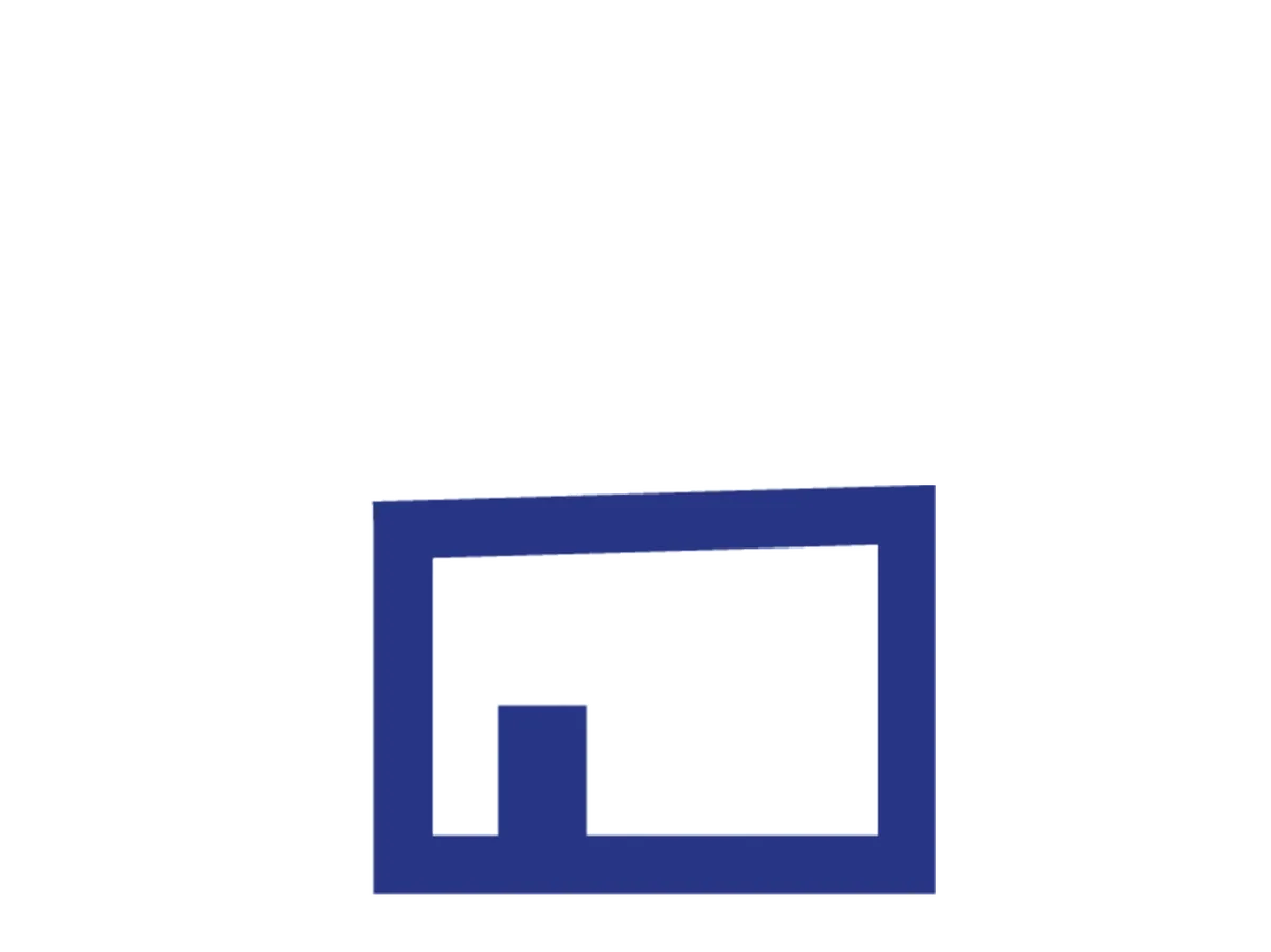 Icon in blau eines Hauses mit Flachdach als Dachform