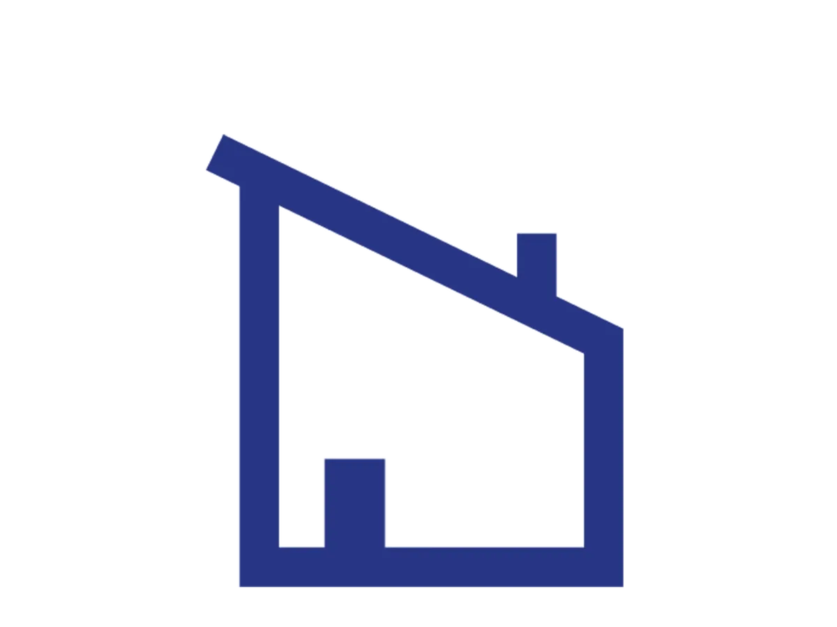 Icon in blau eines Hauses mit Pultdach als Dachform